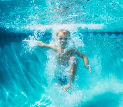 Heated pool with steam rising